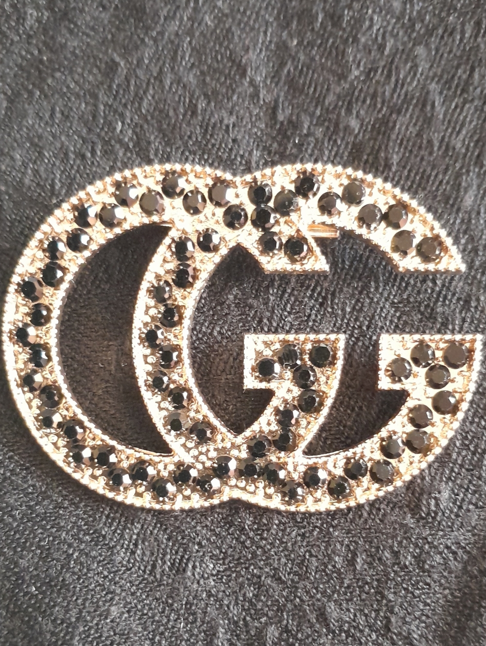 Crystal Brooch Pin - Gold with Black Stones